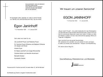 Traueranzeige von Egon Janinhoff von Die Glocke