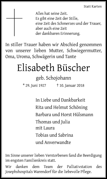 Traueranzeige von Elisabeth Büscher von Die Glocke