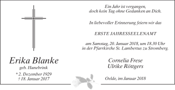 Traueranzeige von Erika Blanke von Die Glocke