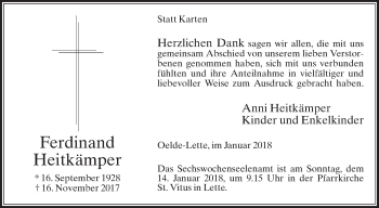 Traueranzeige von Ferdinand Heitkämper von Die Glocke