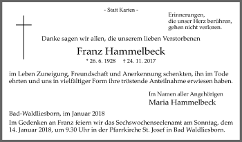 Traueranzeige von Franz Hammelbeck von Die Glocke