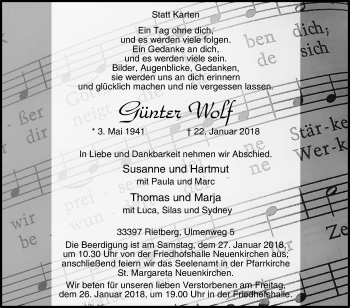 Traueranzeige von Günter Wolf von Die Glocke