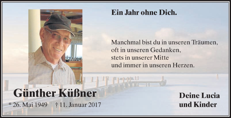  Traueranzeige für Günther Küßner vom 11.01.2018 aus Die Glocke
