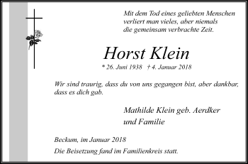 Traueranzeige von Horst Klein von Die Glocke