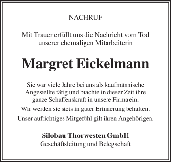 Traueranzeige von Margret Eickelmann von Die Glocke