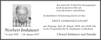 Traueranzeige von Norbert Imhäuser von Die Glocke
