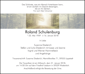 Traueranzeige von Roland Schulenburg von Die Glocke