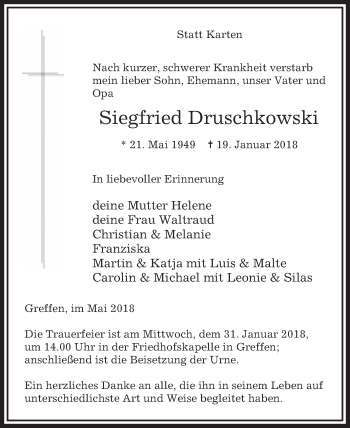 Traueranzeige von Siegfried Druschkowski von Die Glocke