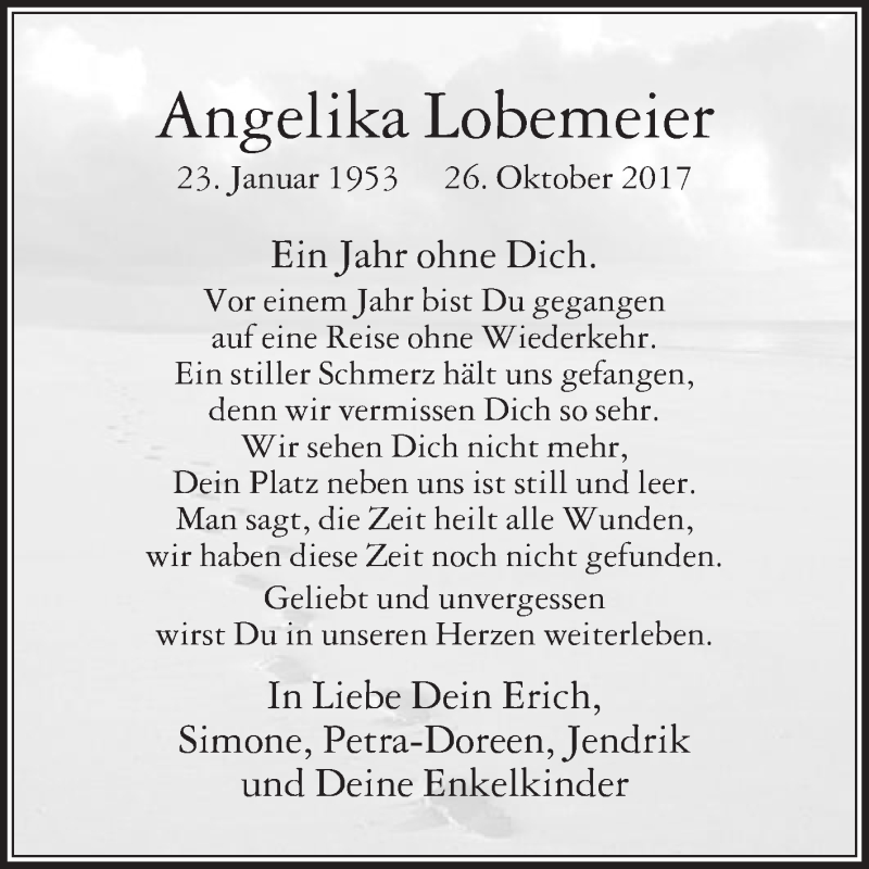  Traueranzeige für Angelika Lobemeier vom 26.10.2018 aus Die Glocke