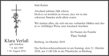 Traueranzeige von Klara Verlaß von Die Glocke