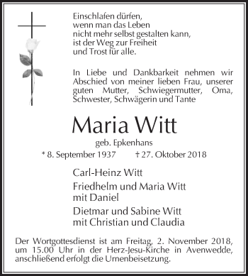 Traueranzeige von Maria Witt von Die Glocke