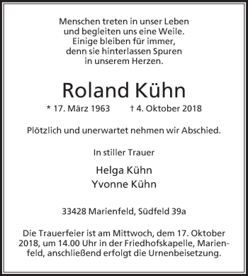 Traueranzeige von Roland Kühn von Die Glocke