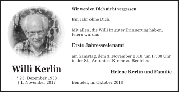 Traueranzeige von Willi Kerlin von Die Glocke