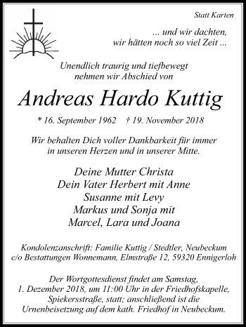 Traueranzeige von Andreas Hardo Kuttig von Die Glocke