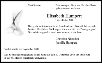 Traueranzeige von Elisabeth Humpert von Die Glocke