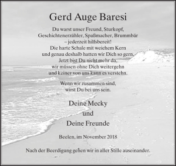 Traueranzeige von Gerd  Auge Baresi von Die Glocke