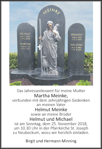 Traueranzeige von Helmut Meinke von Die Glocke