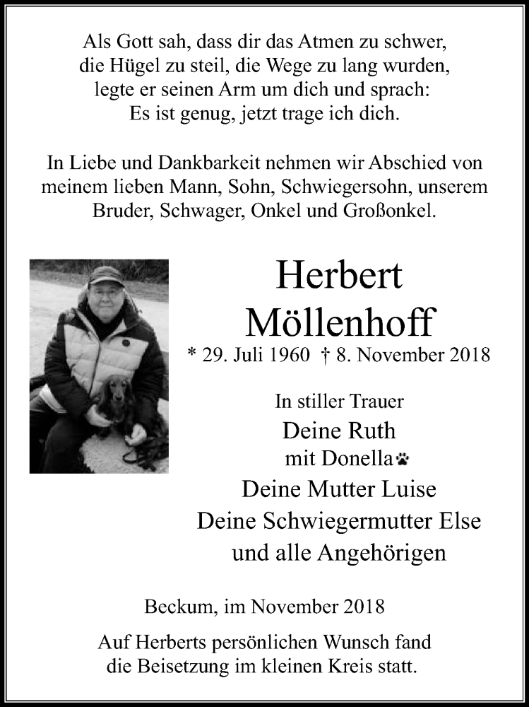  Traueranzeige für Herbert Möllenhoff vom 24.11.2018 aus Die Glocke