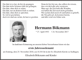 Traueranzeige von Hermann Bökmann von Die Glocke