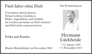 Traueranzeige von Hermann Lückheide von Die Glocke