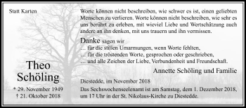 Traueranzeige von Theo Schöling von Die Glocke