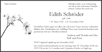 Traueranzeige von Edith Schröder von Die Glocke