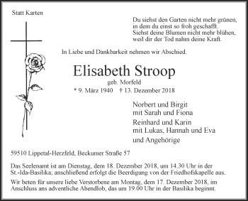 Traueranzeige von Elisabeth Stroop von Die Glocke