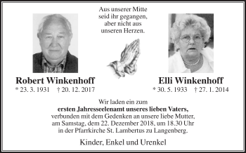 Traueranzeige von Elli Winkenhoff von Die Glocke