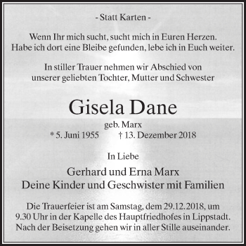 Traueranzeige von Gisela Dane von Die Glocke