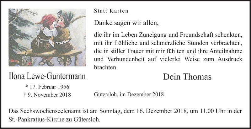  Traueranzeige für Ilona Lewe-Guntermann vom 01.12.2018 aus Die Glocke