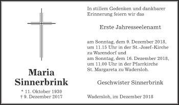 Traueranzeige von Maria Sinnerbrink von Die Glocke