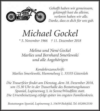 Traueranzeige von Michael Gockel von Die Glocke