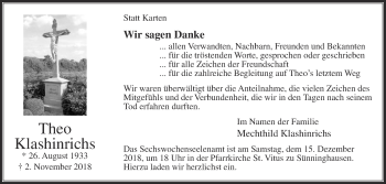 Traueranzeige von Theo Klashinrichs von Die Glocke