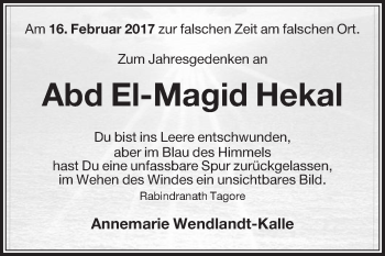 Traueranzeige von Abd El-Magid Hekal von Die Glocke