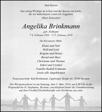 Traueranzeige von Angelika Brinkmann von Die Glocke