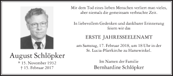 Traueranzeige von August Schlöpker von Die Glocke