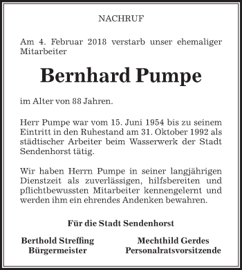 Traueranzeige von Bernhard Pumpe von Die Glocke