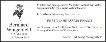 Traueranzeige von Bernhard Wingenfeld von Die Glocke