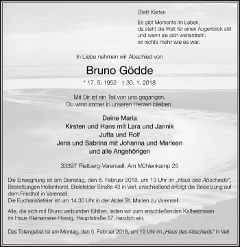 Traueranzeige von Bruno Gödde von Die Glocke