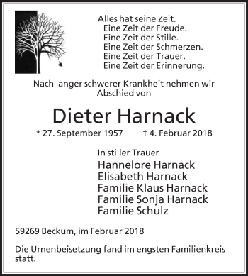Traueranzeige von Dieter Harnack von Die Glocke
