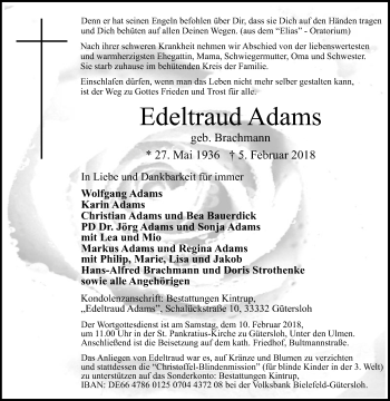 Traueranzeige von Edeltraud Adams von Die Glocke
