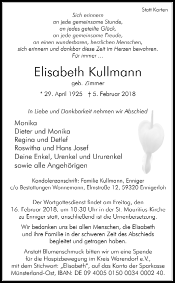 Traueranzeige von Elisabeth Kullmann von Die Glocke
