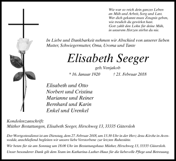 Traueranzeige von Elisabeth Seeger von Die Glocke