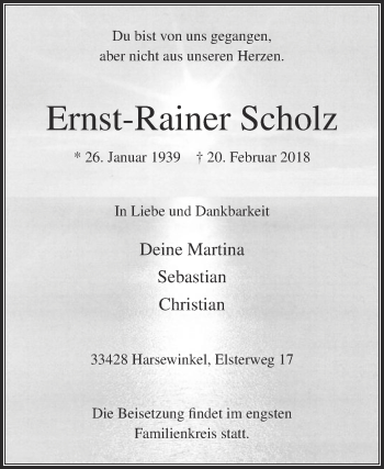 Traueranzeige von Ernst-Rainer Scholz von Die Glocke