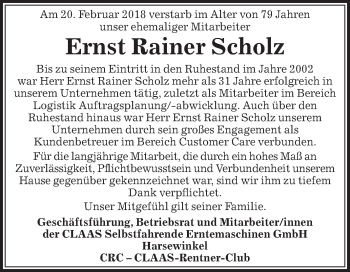 Traueranzeige von Ernst Rainer Scholz von Die Glocke