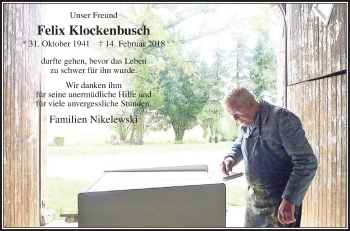 Traueranzeige von Felix Klockenbusch von Die Glocke