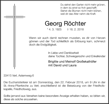 Traueranzeige von Georg Röchter von Die Glocke