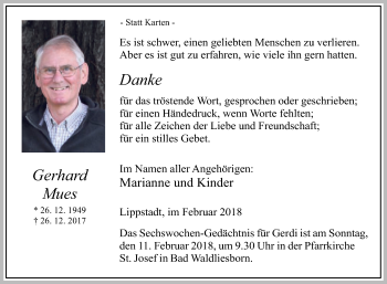 Traueranzeige von Gerhard Mues von Die Glocke