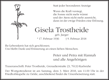 Traueranzeige von Gisela Trostheide von Die Glocke