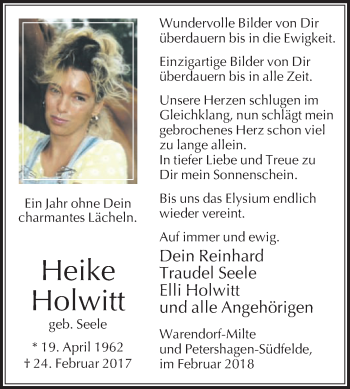 Traueranzeige von Heike Holwitt von Die Glocke